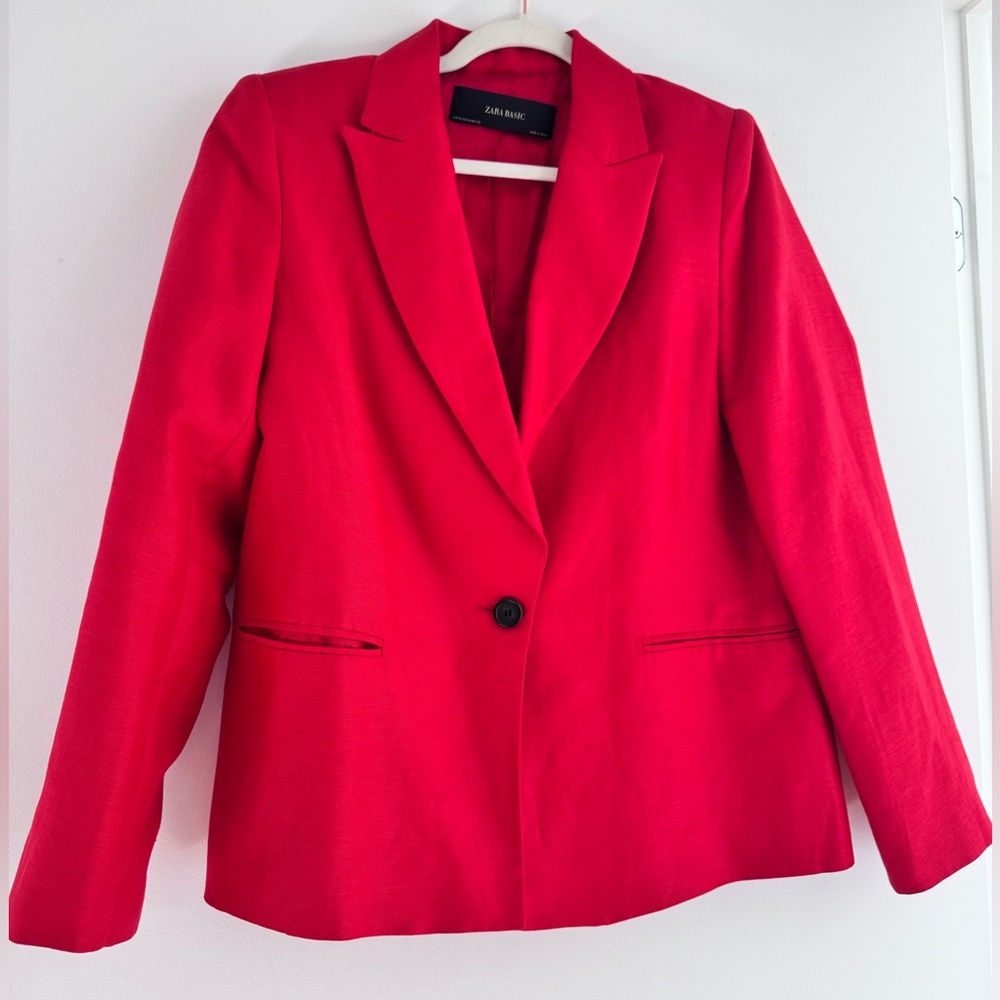 ZARA BASIC WOMEN’S LINEN BLEND RED BLAZER SIZE M